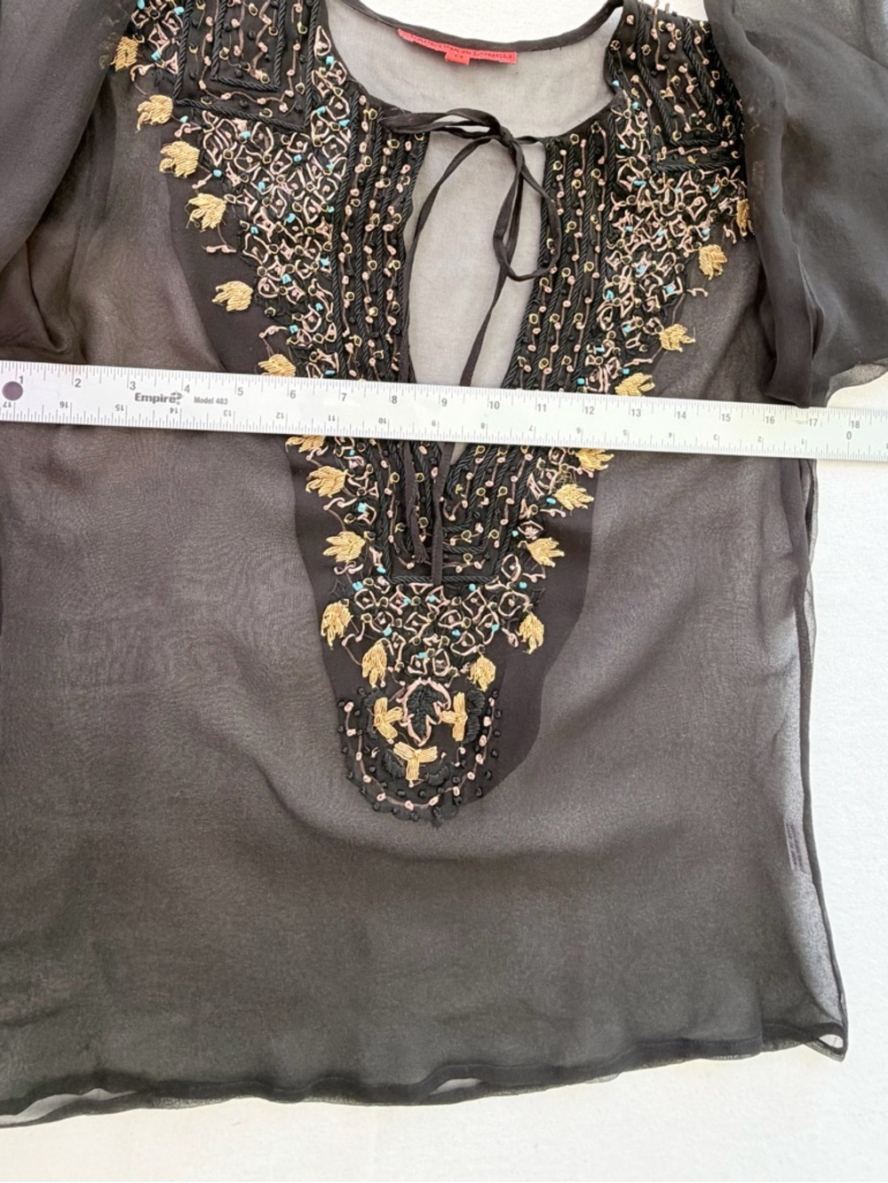 Lapetina & Lomeli 100% Silk Beaded Boho Tunic Top - Medium - Picture 8 of 15